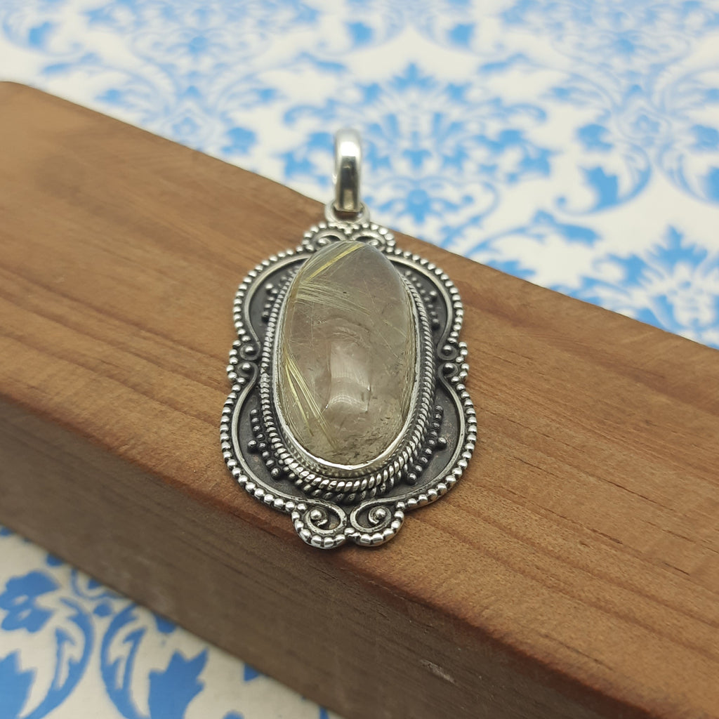 Rutile Quartz 925 Silver Bezel Pendant Boho Wholesale