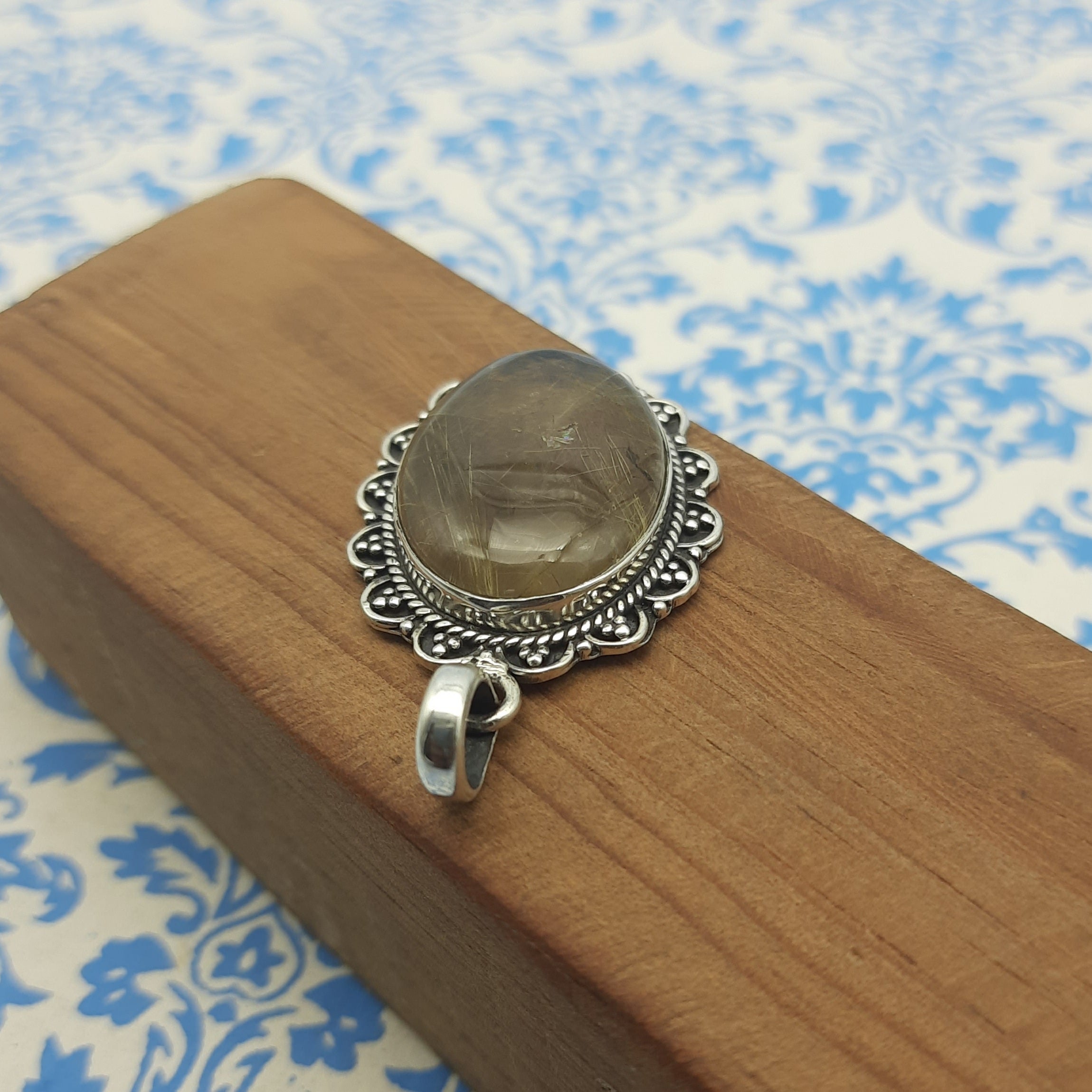 Rutilated Quartz 925 Sterling Silver Handmade Nepali Bohemian Luxury Jewelry