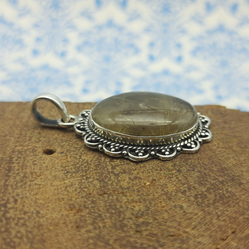 Rutilated Quartz 925 Sterling Silver Handmade Nepali Bohemian Luxury Jewelry