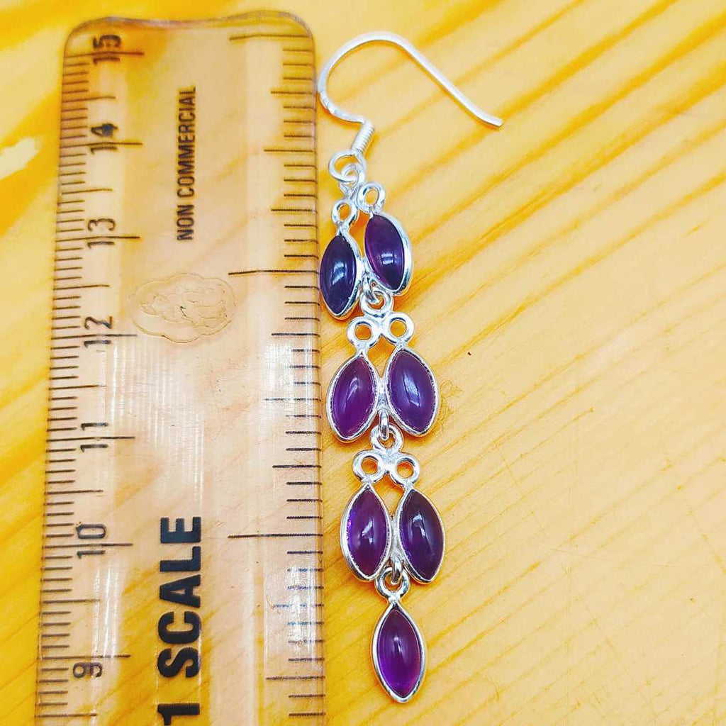Natural Amethyst Marquise Dangle Earrings in 925 Silver