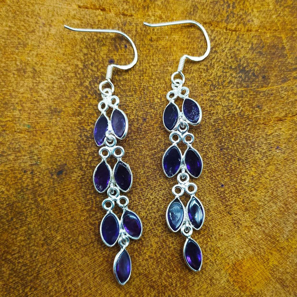 Natural Amethyst Marquise Dangle Earrings in 925 Silver