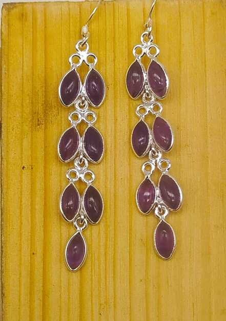 Natural Amethyst Marquise Dangle Earrings in 925 Silver