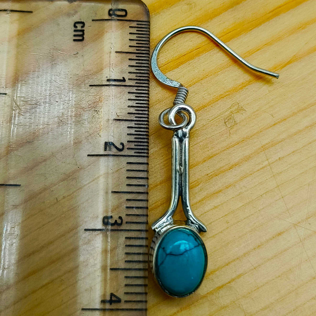 Natural Turquoise Oval Stone Sterling Silver Dangle Earrings