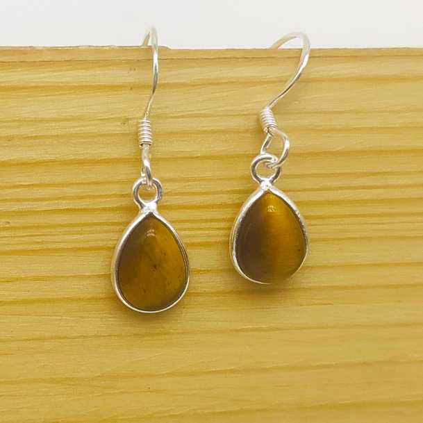 Classic Tiger Eye Stone 925 Silver Dangle Earrings