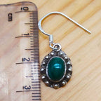 925 Sterling Silver Malachite Oval Loop Earrings