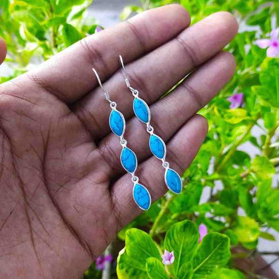Minimalist Turquoise 925 Silver Marquise Earrings