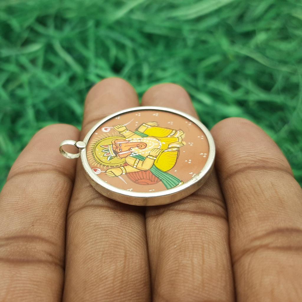 Lord Ganesha Hand-Painted Pendant in 925 Sterling Silver – Spiritual Blessing Jewelry