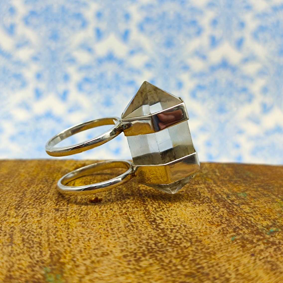 925 Sterling Silver Handmade Pencil Shape Crystal Gemstone Ring