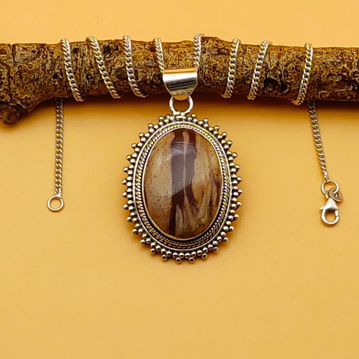 Picture Jasper 925 Silver Boho Pendant Necklace Gift