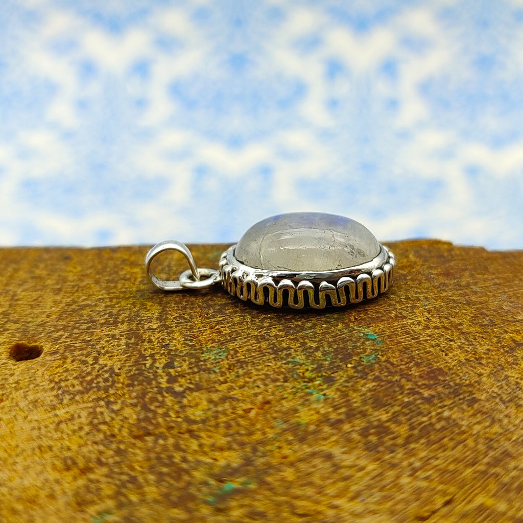 Rainbow Moonstone Nepali Bohemian Handmade Silver Pendant