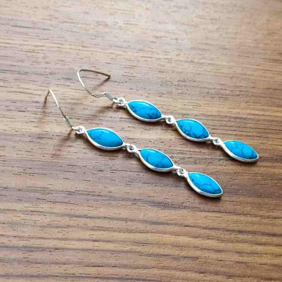 Minimalist Turquoise 925 Silver Marquise Earrings