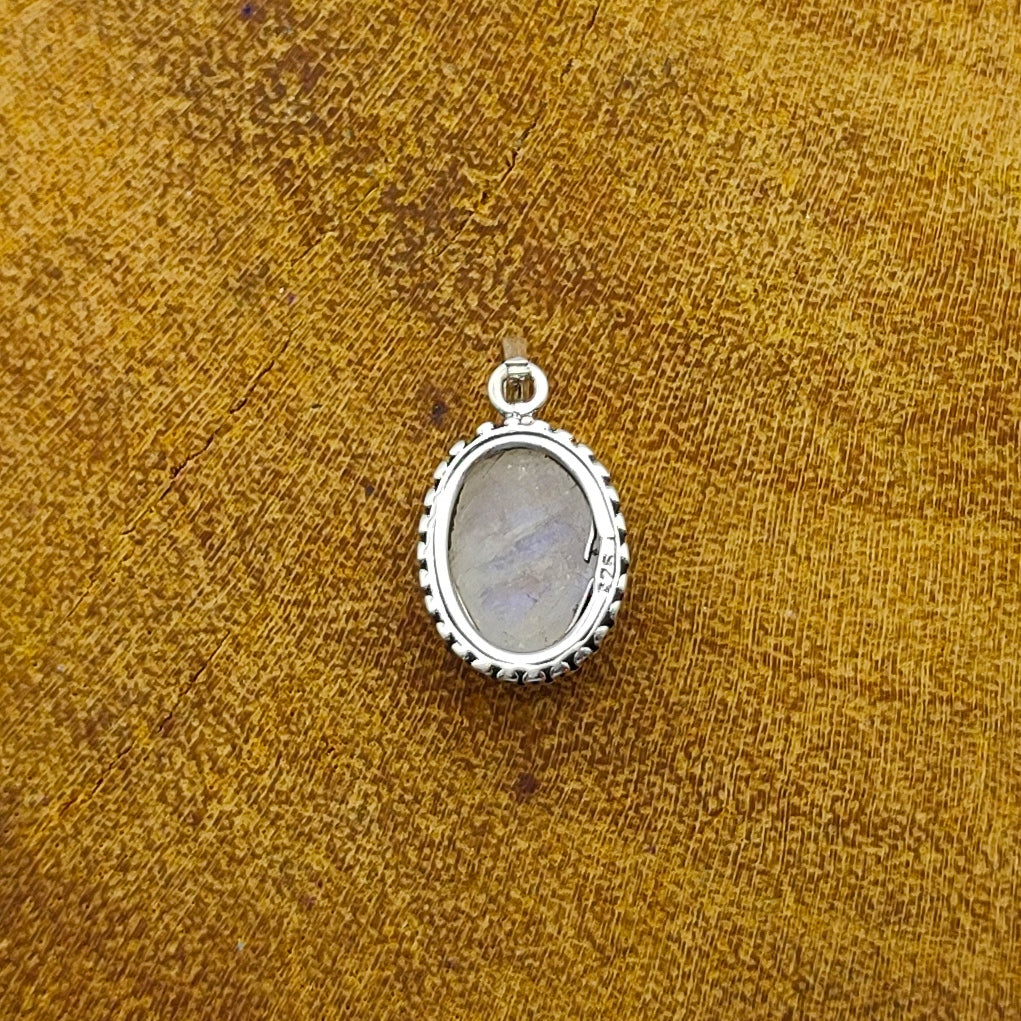 Rainbow Moonstone Nepali Bohemian Handmade Silver Pendant