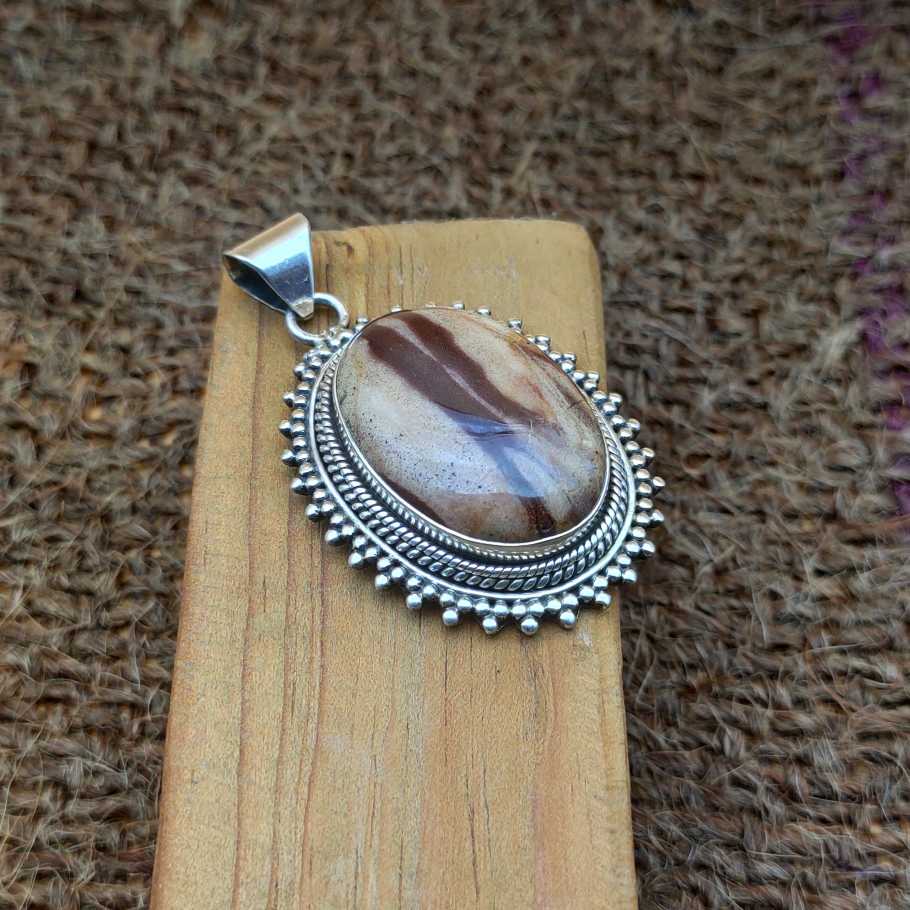 Picture Jasper 925 Silver Boho Pendant Necklace Gift