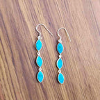 Minimalist Turquoise 925 Silver Marquise Earrings