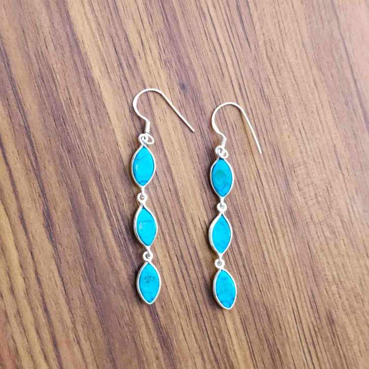 Minimalist Turquoise 925 Silver Marquise Earrings