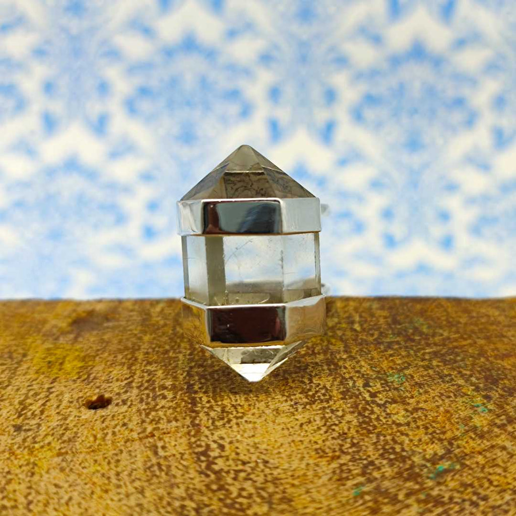 925 Sterling Silver Handmade Pencil Shape Crystal Gemstone Ring