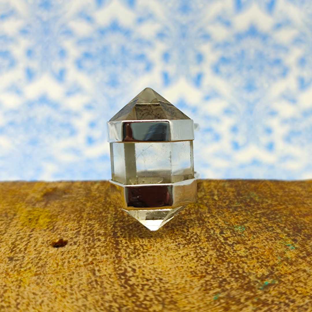 925 Sterling Silver Handmade Pencil Shape Crystal Gemstone Ring