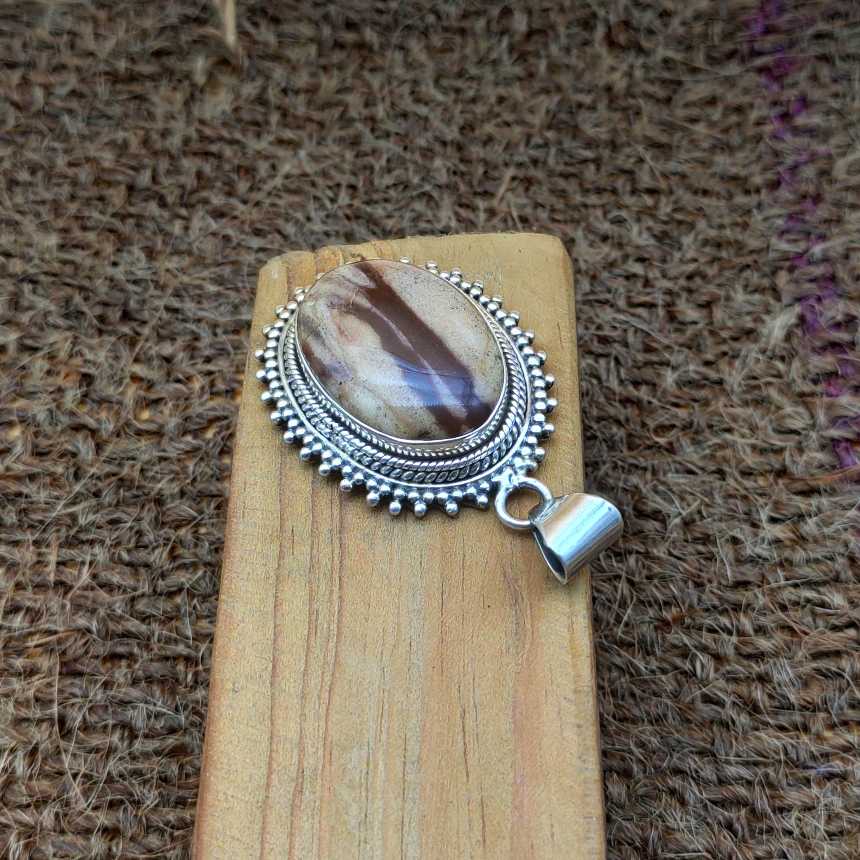 Picture Jasper 925 Silver Boho Pendant Necklace Gift