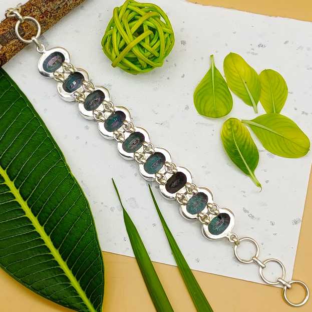 925 Silver Mystic Topaz Nepali Style Handmade Bracelet