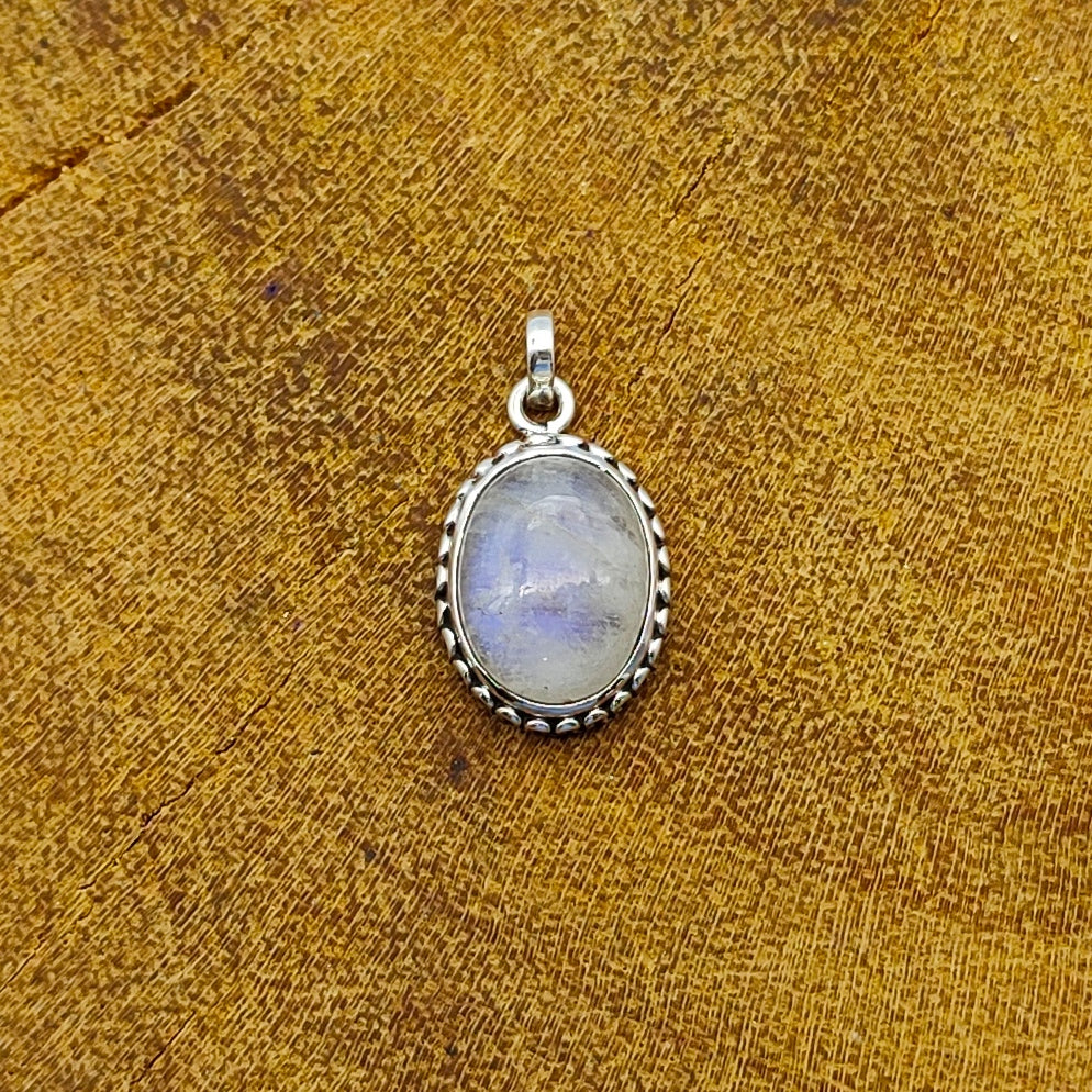 Rainbow Moonstone Nepali Bohemian Handmade Silver Pendant