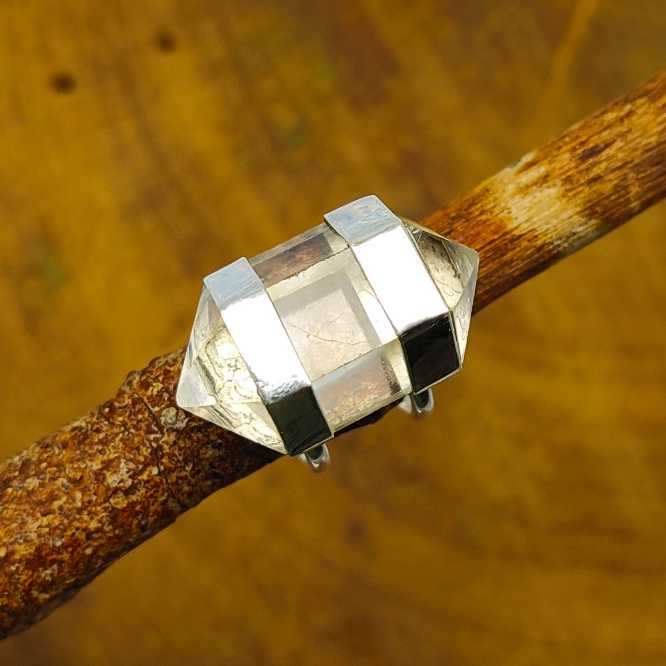 925 Sterling Silver Handmade Pencil Shape Crystal Gemstone Ring