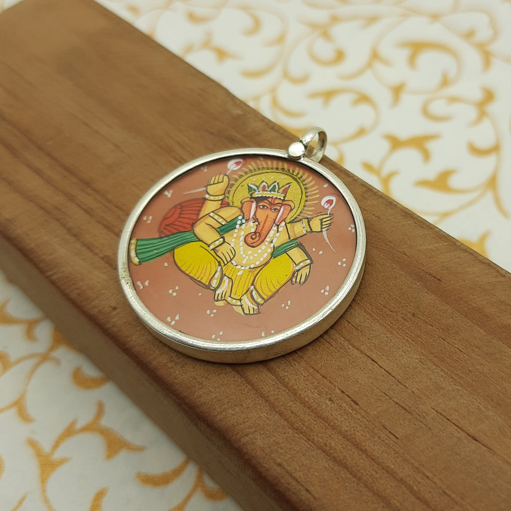 Lord Ganesha Hand-Painted Pendant in 925 Sterling Silver – Spiritual Blessing Jewelry