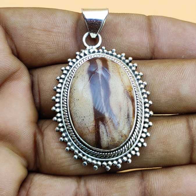 Picture Jasper 925 Silver Boho Pendant Necklace Gift