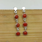 Round Coral Dangle Earrings – Handcrafted Silver Jewelry