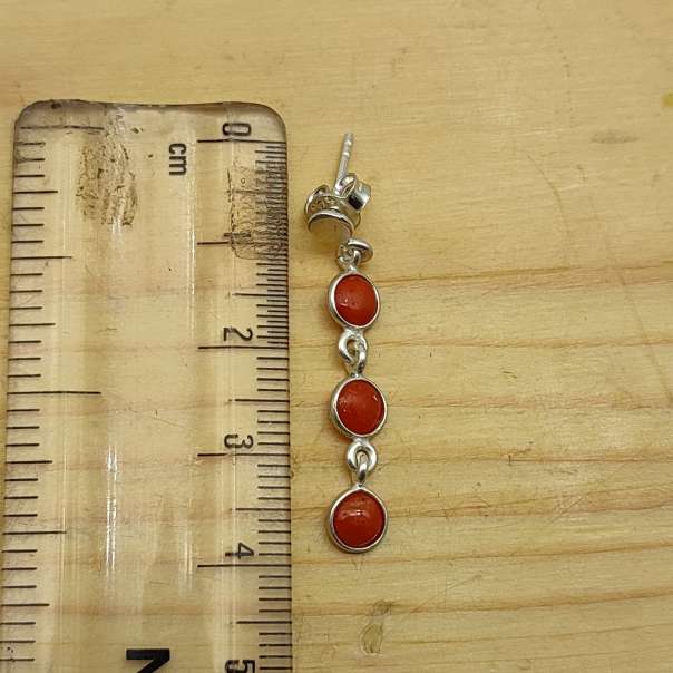 Round Coral Dangle Earrings – Handcrafted Silver Jewelry