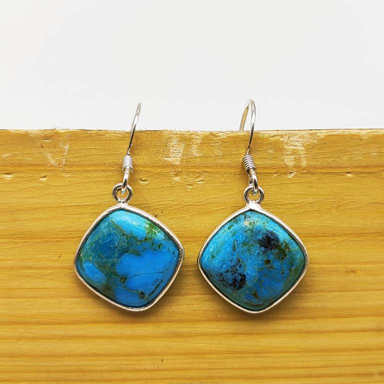 Elegant Blue Copper Turquoise Dangle Earrings – Statement Jewelry