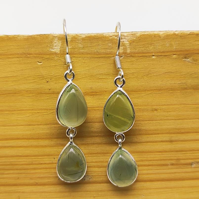 Prehnite Gemstone Dangle Earrings – Elegant Drop Style