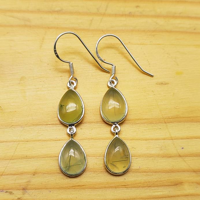Prehnite Gemstone Dangle Earrings – Elegant Drop Style