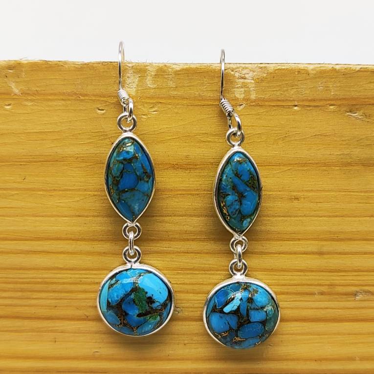 Boho Blue Copper Turquoise Dangle Earrings – Statement Jewelry