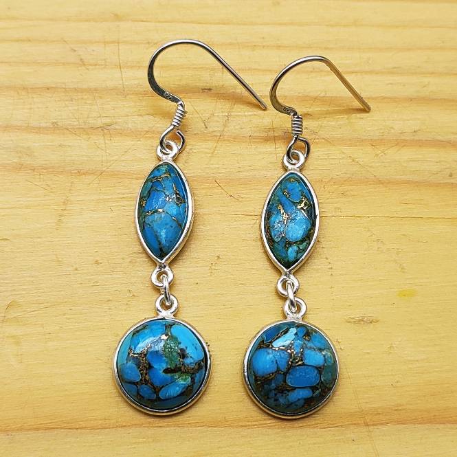 Boho Blue Copper Turquoise Dangle Earrings – Statement Jewelry