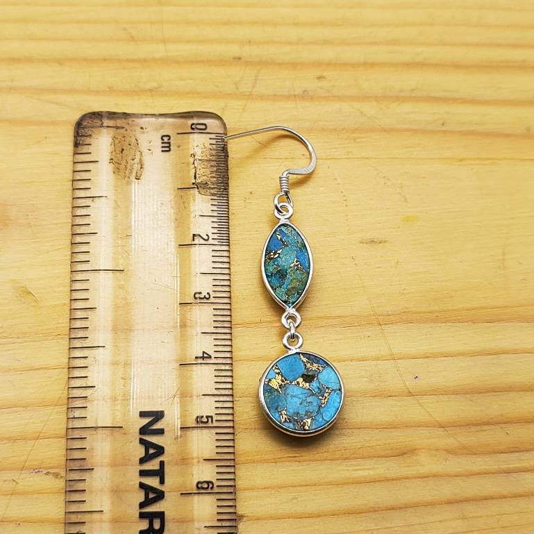 Boho Blue Copper Turquoise Dangle Earrings – Statement Jewelry