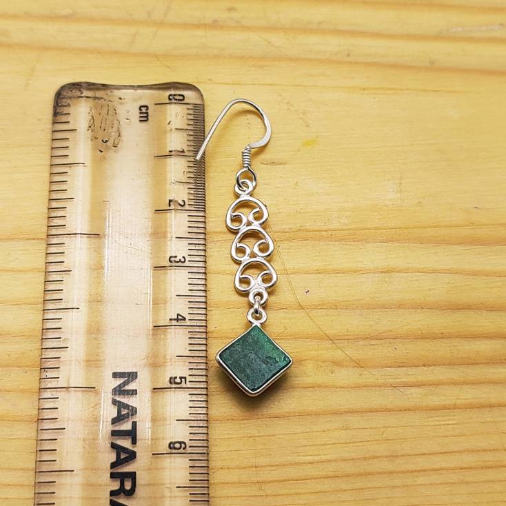Designer Malachite Square Earring – Classic Filigree Pattern