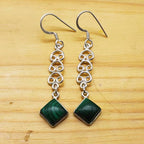 Designer Malachite Square Earring – Classic Filigree Pattern
