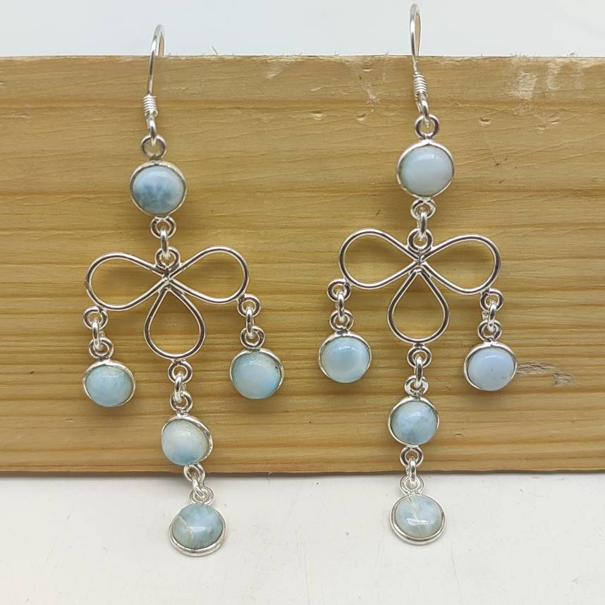 Classic Larimar Round Earrings in Sterling Silver