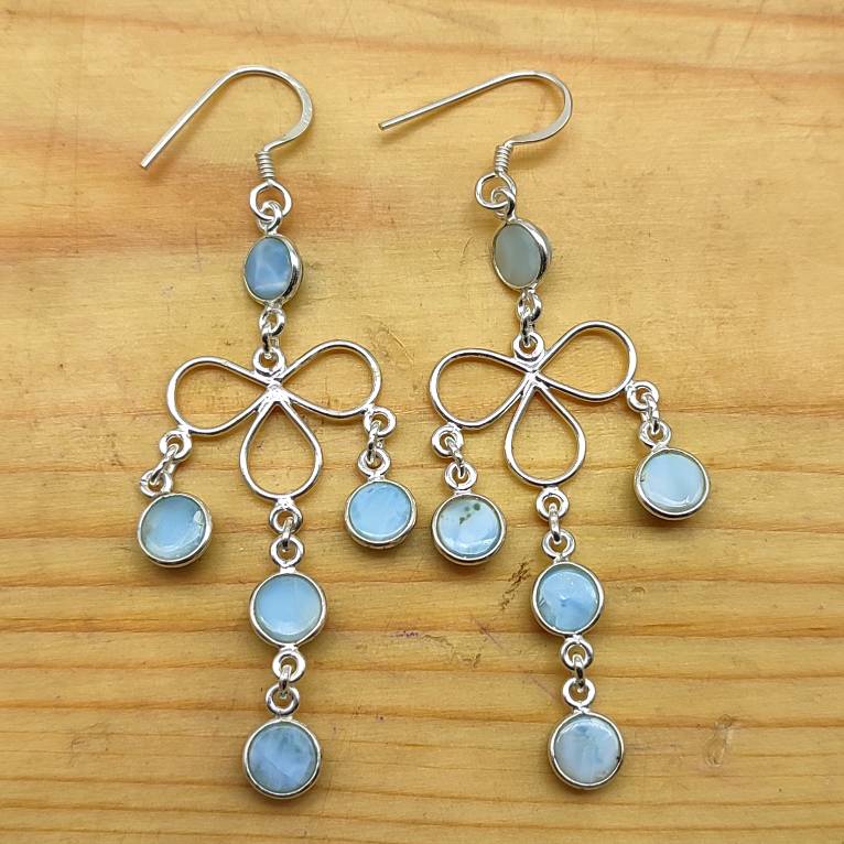 Classic Larimar Round Earrings in Sterling Silver