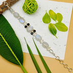 Handmade Natural Moonstone & Smokey Quartz Oval  Sterling Silver Bracelet