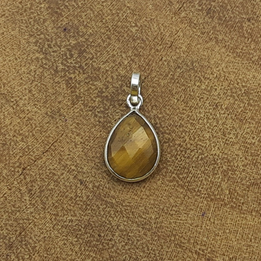 Tiger Eye Checker Cut 925 Silver Bezel Necklace