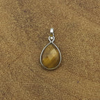 Tiger Eye Checker Cut 925 Silver Bezel Necklace