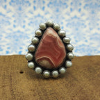 Rhodochrosite and Pearl Gemstone Bohemian 925 Sterling Silver Ring