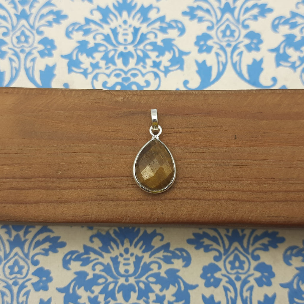Tiger Eye Checker Cut 925 Silver Bezel Necklace
