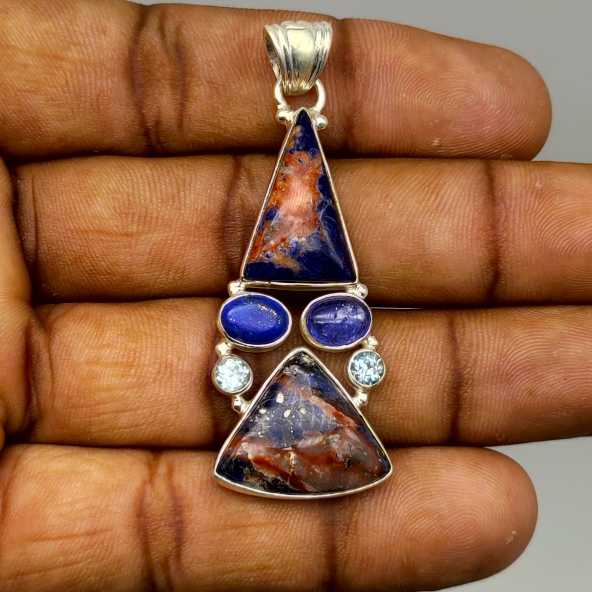 Multi Sodalite 925 Silver Pendant Necklace Trendy Gift