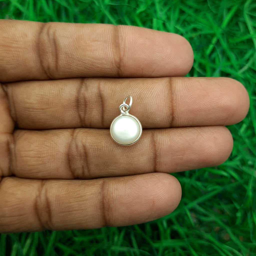 925 Sterling Silver Pearl Pendant – Natural Gemstone Bezel Set | Astrology Healing Jewelry