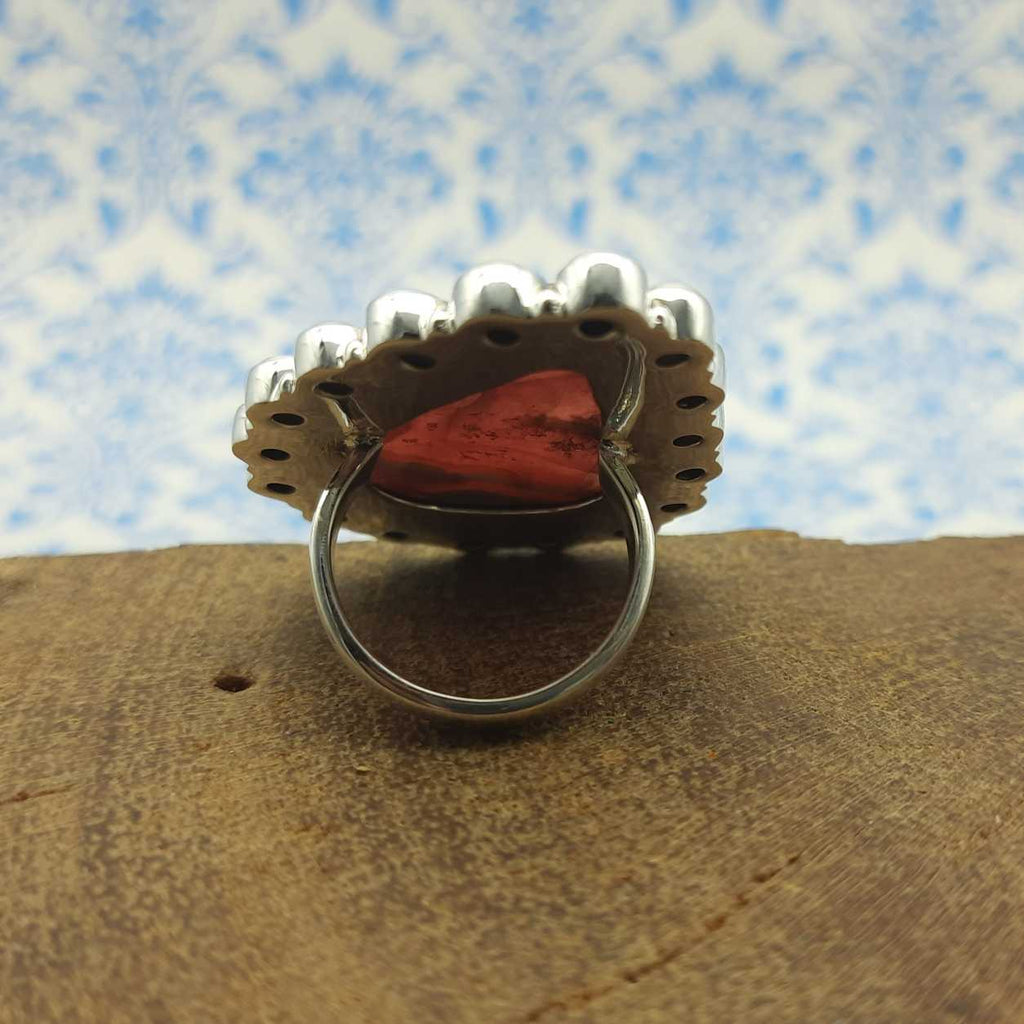 Rhodochrosite and Pearl Gemstone Bohemian 925 Sterling Silver Ring