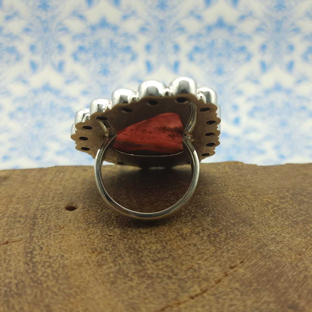 Rhodochrosite and Pearl Gemstone Bohemian 925 Sterling Silver Ring