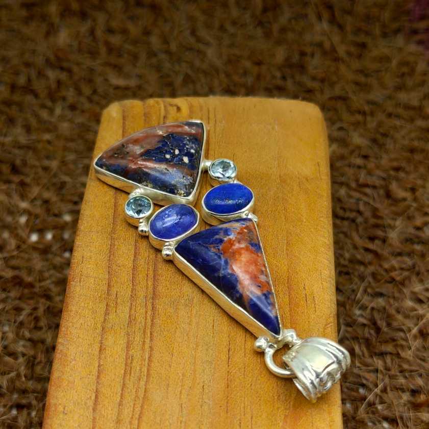 Multi Sodalite 925 Silver Pendant Necklace Trendy Gift