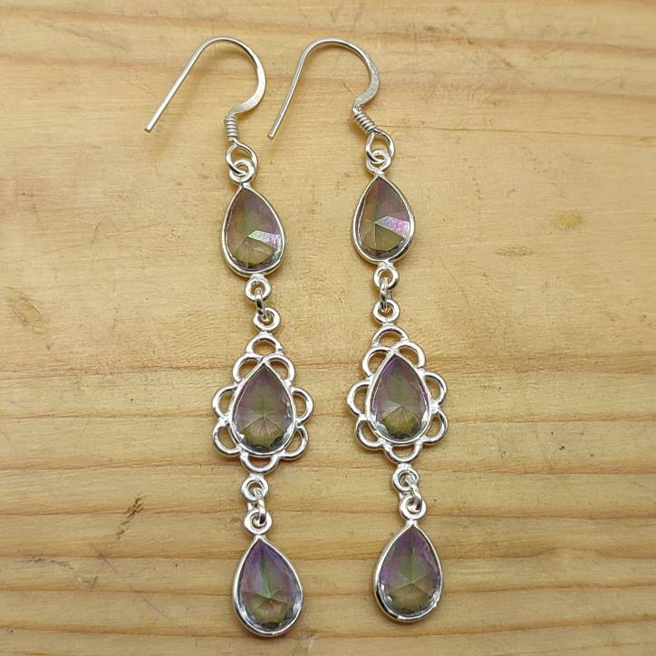 Designer Mystic Quartz Earrings – Long Dangle Statement Style